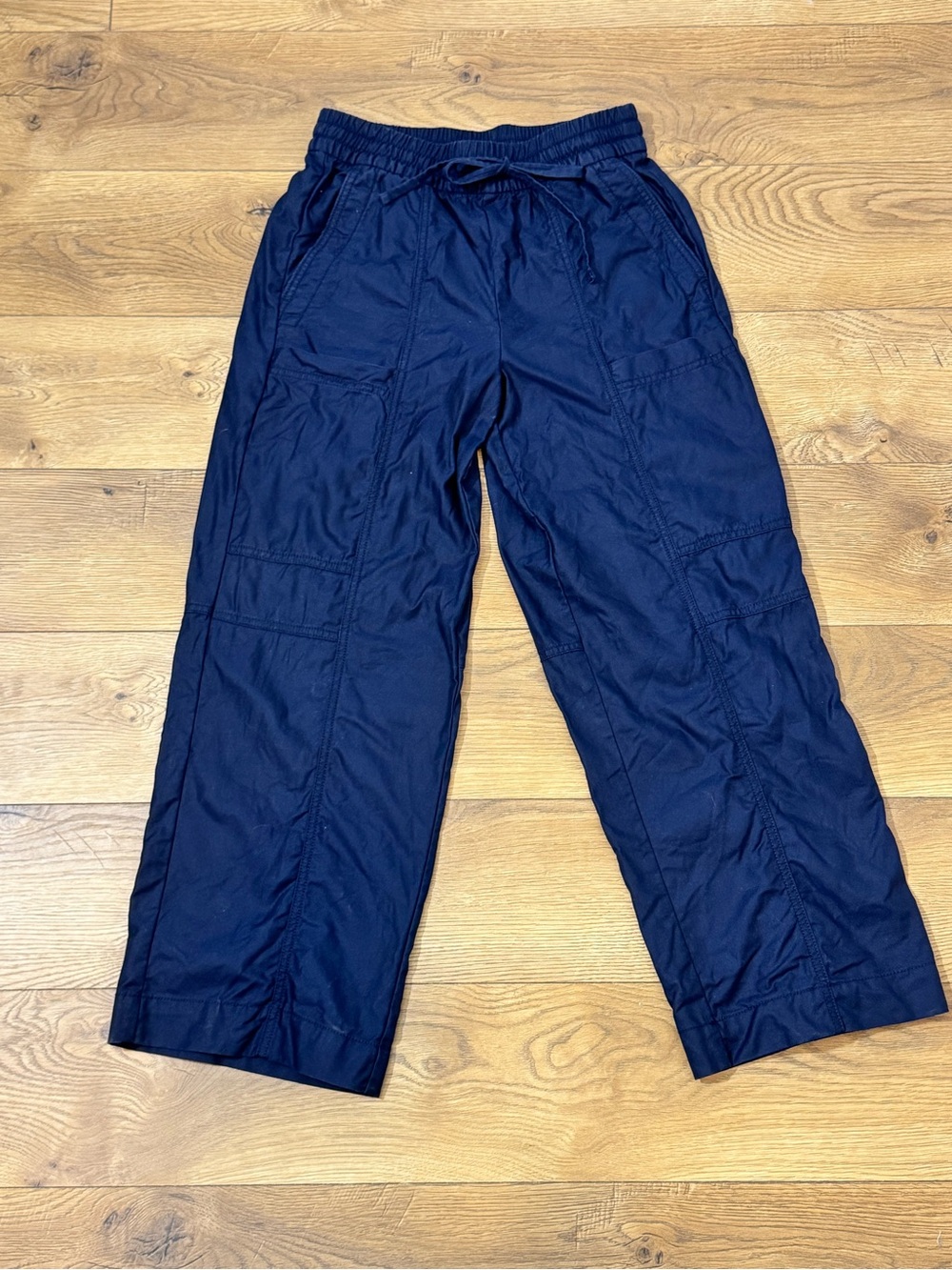 Banana Republic Petite XS Navy Wide-Leg Mid-Rise Pull-On Cargo Pants Drawstring